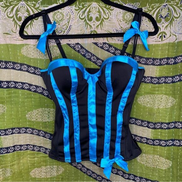 Y2K Morbid Threads Black and Turquoise Corset Bustier Size 36B